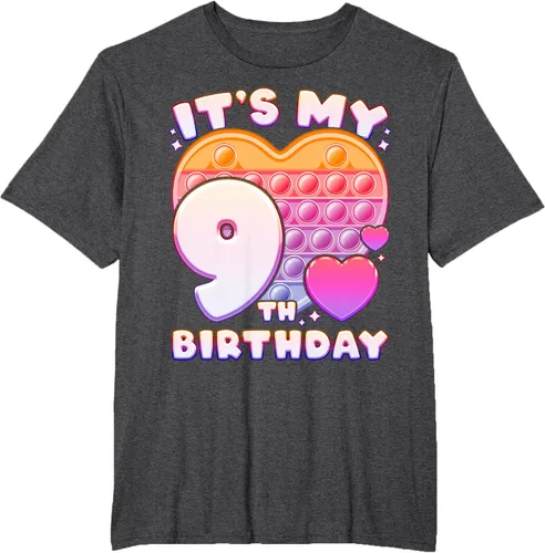 Vista 15 de Pop-it Birthday Girl 9 años de edad, Push it Pop Fidget Bubble Camiseta, Negro
