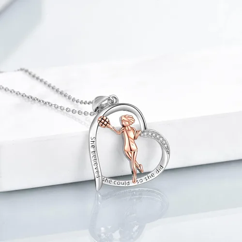 Vista 2 de YFN Regalos de tenis para mujer, collar con colgante de raqueta de tenis de plata de ley, joyería inspiradora para amantes del tenis, Plata