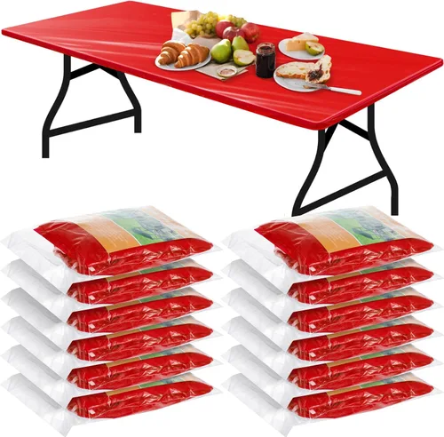 Vista 10 de Boao 12 piezas de manteles de plástico desechables para mesas con borde elástico ajustable, manteles rectangulares impermeables para mesas de Azul