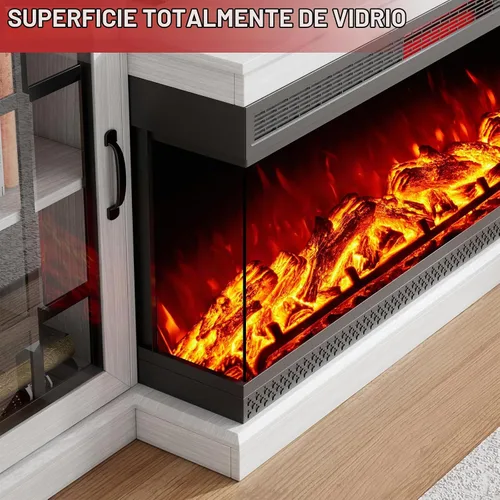 Vista 3 de LUXOAK Soporte de TV con chimenea de 75 pulgadas con chimenea eléctrica de Blanco envejecido