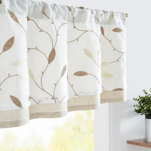 Vista 10 de Jinchan - Cenefa con volantes para cocina, cenefa de lino arrugado y cruzado, estilo shabby chic de casa de campo y cabaña, para sala de estar