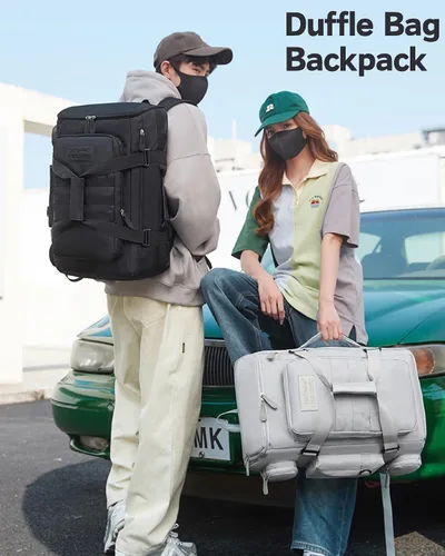 Vista 2 de Bolsas de viaje grandes para hombres y mujeres, bolsa de gimnasio deportiva de 50 litros con bolsillo húmedo, bolsa de viaje impermeable, mochila