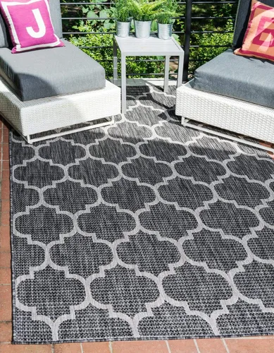 Vista 56 de Unique Loom Outdoor Trellis Collection Alfombra de Área (5' 1" x 8' Oval, Aguamarina/Gris)