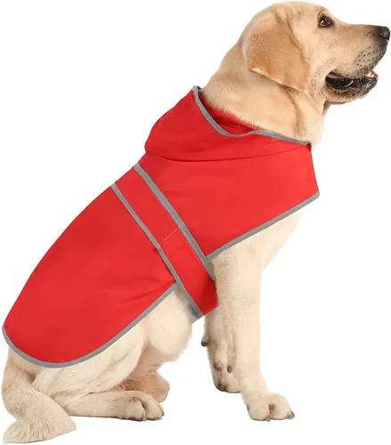 Vista 43 de Impermeable para perros pequeños y cachorros, chaqueta impermeable con capucha con tiras reflectantes, agujero para la correa y poncho de ajuste