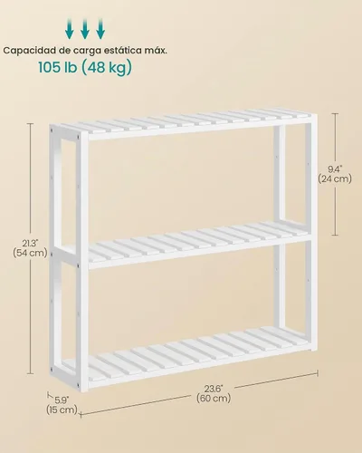 Vista 7 de SONGMICS Estantería de bambú para baño, con 3 niveles ajustables para plantas, de montaje en pared o de pie, para la sala de estar, balcón, cocina