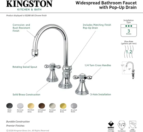 Vista 10 de Kingston Brass KS2987AX Grifo de baño extendido de 8 pulgadas, latón cepillado
