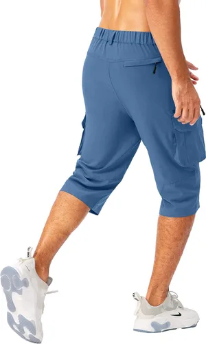 Vista 3 de Pudolla Men's Capri Pants Quick Dry 34 Long Shorts with 6 Pockets for Fishing Golf Athletic Hiking