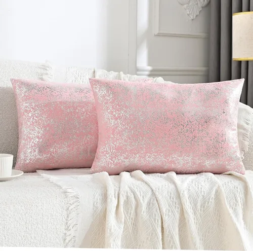 Vista 28 de JELLYMONI Juego de 2 fundas de almohada decorativas brillantes, fundas de almohadas decorativas con purpurina dorada de 16 x 16 pulgadas para sala