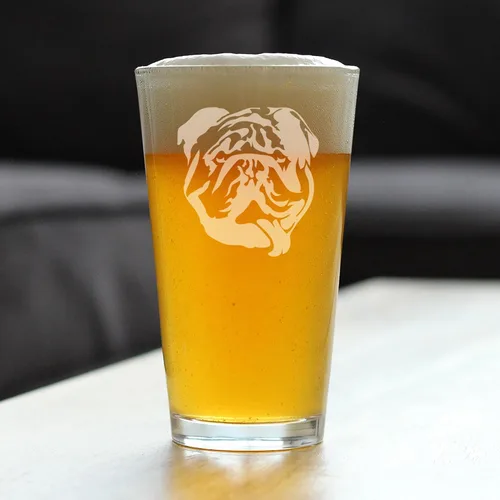 Vista 4 de Bulldog inglés personalizado, regalos de vidrio de pinta para hombres y mujeres que beben cerveza, decoración única y divertida de Bulldogs - Gafas