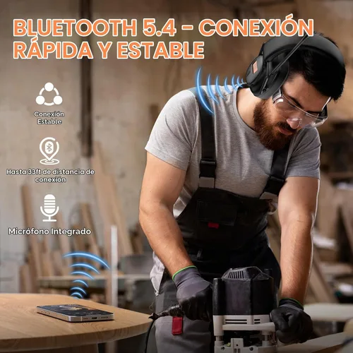 Vista 4 de AM FM Bluetooth Radio Headphones Safety Earmuff Hearing Protection Headset