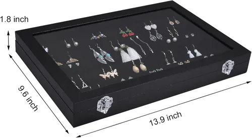 Vista 3 de Bandeja organizadora de aretes, de terciopelo, caja de almacenamiento premium de 110 ranuras, 55 pares de organizador de exhibición de aretes