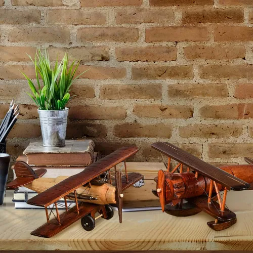Vista 4 de Surakey Aviones de madera vintage modelo hierro retro avión planeador biplano colgante modelo avión de madera niños juguete regalo, oficina