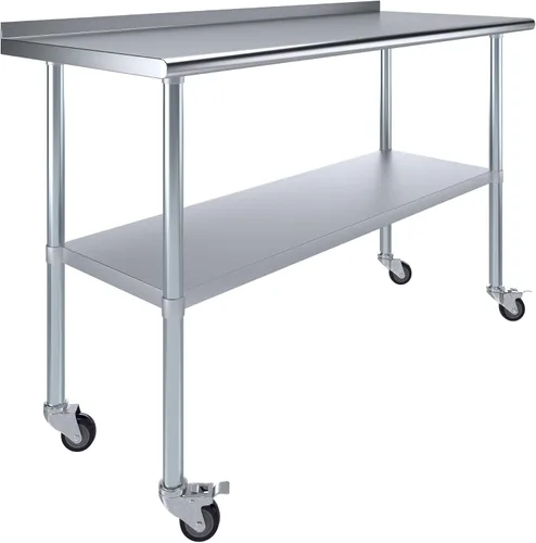 Vista 14 de AmGood Mesa de trabajo de acero inoxidable con protector contra salpicaduras de 1.5 pulgadas y ruedas NSF Mesa de preparación de alimentos