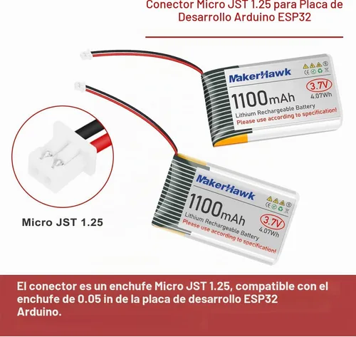 Vista 2 de MakerHawk Batería LiPo de 3.7 V 1100 mAh recargable 1S 102540 Batería de polímero de litio con placa de protección cinta de goma aislada, enchufe