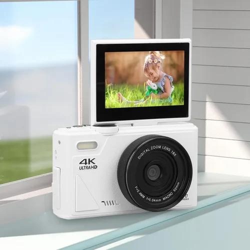 Vista 6 de Cámara digital de 64 MP, pantalla IPS de 3 pulgadas, cámara digital compacta retro de video 4K, zoom digital 18X, cámara recargable de vlogging