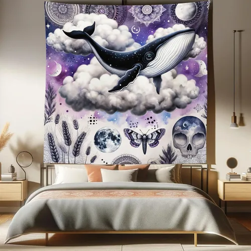 Vista 97 de Ambesonne Tapiz de hongos, atmósfera psicodélica, escena astral estrellada con motivos orientales trippy, decoración de tela para colgar en la pared