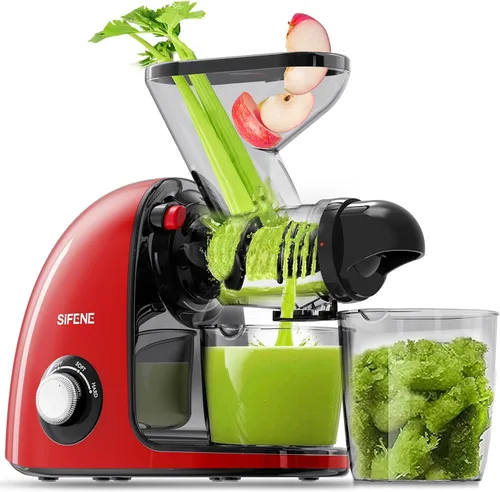 Vista 9 de SIFENE Compact Slow Masticating Juicer, Dual Feed Chute, 150W Motor, Gray