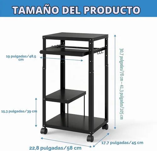 Vista 3 de Tonchean - Carrito móvil AV para estación de trabajo (4 capas)
