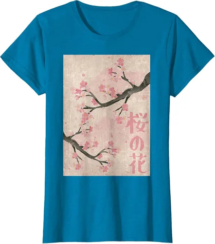 Vista 88 de Cherry Blossom Japanese Vintage Woodblock Japan Pink Sakura T-Shirt Asphalt Grey