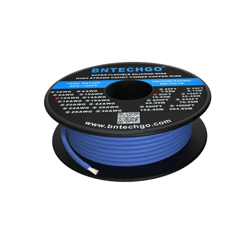 Vista 14 de BNTECHGO Carrete de alambre de silicona calibre 12, 50 pies, color marrón, flexible, 12 AWG, alambre de cobre estañado trenzado