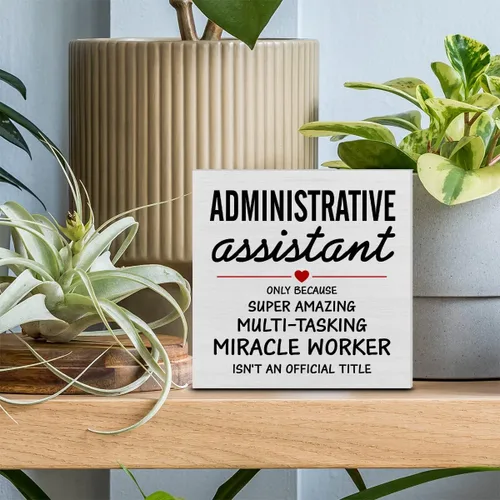 Vista 3 de Asistente administrativo de agradecimiento, caja decorativa de madera, letrero de caja de madera, asistente de administración, regalos