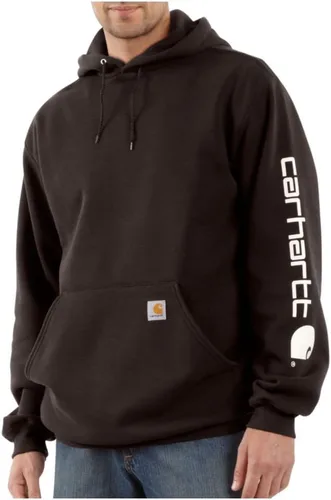 Vista 27 de Carhartt Sudadera de ajuste holgado para hombre con logotipo en la manga, de peso medio, gráfica, liquidación Terreno ámbar