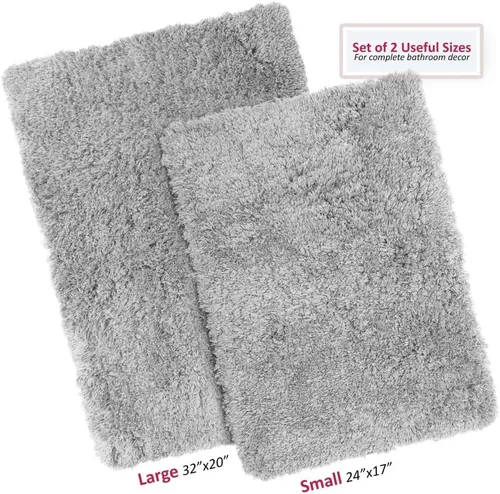 Vista 4 de 3 alfombras de baño ultra suaves y bonitas, tamaños 17 x 24/20 x 32/20 x 24 pulgadas, tacto suave, súper lujoso, grueso, extra fresco, plateado