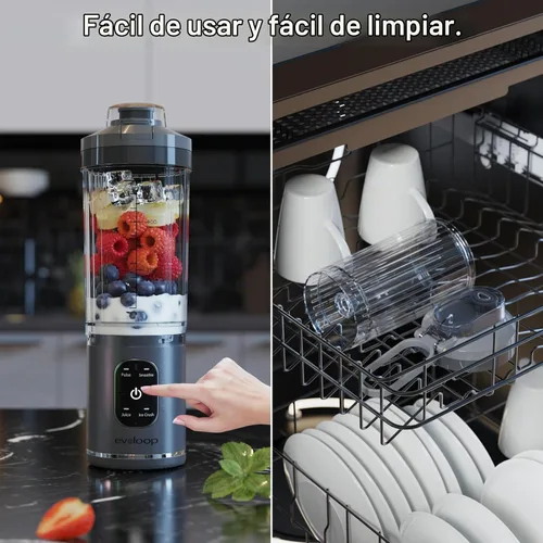 Vista 4 de Licuadora personal, licuadora portátil para batidos y licuados, tritura hielo, jugo, pulso, 4 programas, sin cable, recargable por USB-C, recipiente
