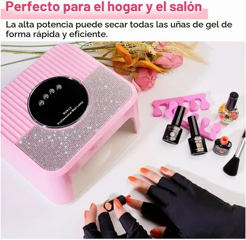 Vista 7 de LIMEGIRL Kit de lámpara de uñas LED UV para esmalte de gel profesional de secado rápido rosa juego de luz secadora con guantes de protección
