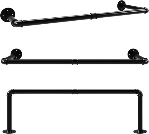 Vista 7 de Perchero industrial de tubería, resistente y desmontable, para colgar en la pared, barra de ropa rústica para ahorrar espacio, barra multiusos