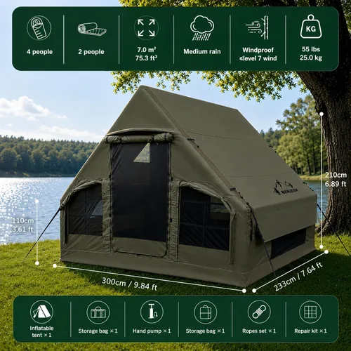 Vista 3 de Tienda de campaña inflable de lujo grande, resistente al viento y a la lluvia, interior de 12 ㎡, refugio para 2 a 10 personas, configuración rápida