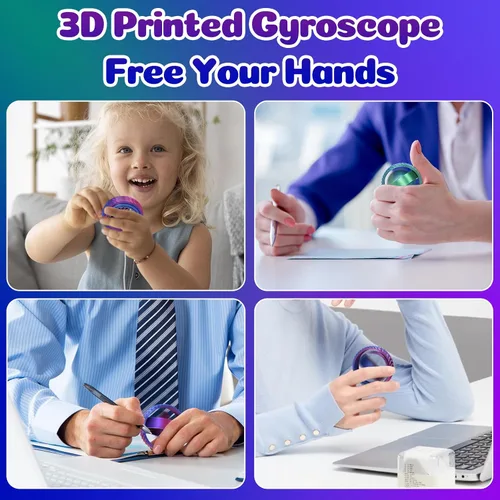 Vista 4 de Paquete de 2 juguetes para ansiedad impresos en 3D, anillos sensoriales de color degradado para adultos y niños, juguetes de escritorio silenciosos