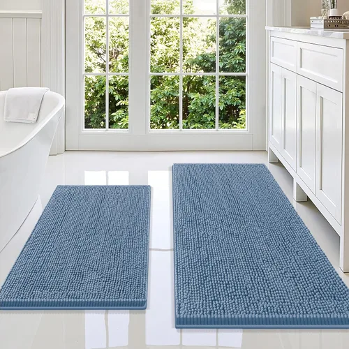 Vista 127 de Juego de alfombras de baño Smiry de 2 piezas, suave alfombra absorbente de chenilla y juego de alfombra en forma de U para inodoro, alfombra de baño