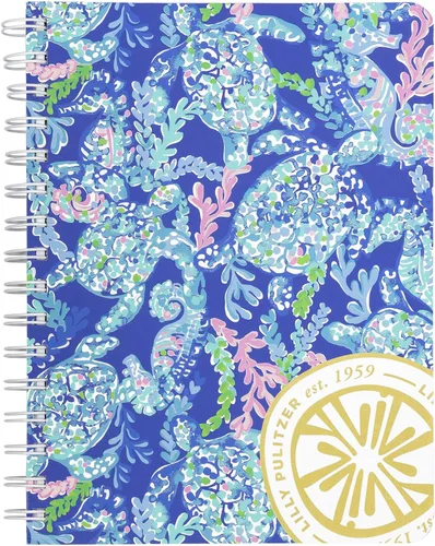 Vista 8 de Lilly Pulitzer Cuaderno de espiral de tapa dura mini azul/dorado, 8.25 x 6.5 pulgadas, pequeño diario con 160 páginas a rayas universitarias, Aqua