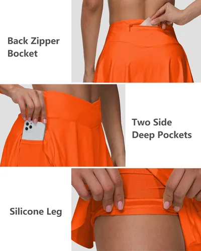 Vista 4 de HARTPOR Falda de tenis plisada para mujer, falda de golf con cintura cruzada, con bolsillos, faldas atléticas para correr, entrenamiento casual