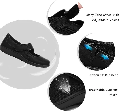 Vista 4 de Oviaric Zapatos planos clásicos y cómodos Mary Jane para mujer, zapatos de vestir casuales a la moda, bonitos zapatos de vestir con puntera cerrada
