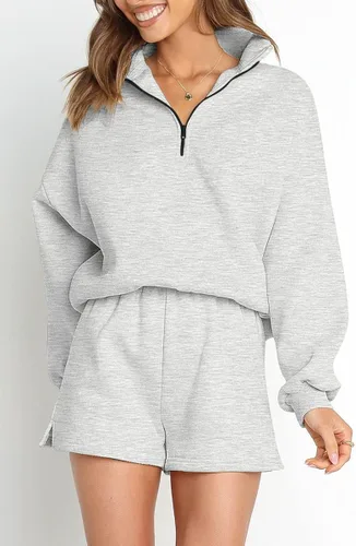 Vista 3 de AUTOMET Conjunto de 2 piezas de gran tamaño para mujer, sudadera a juego con media cremallera