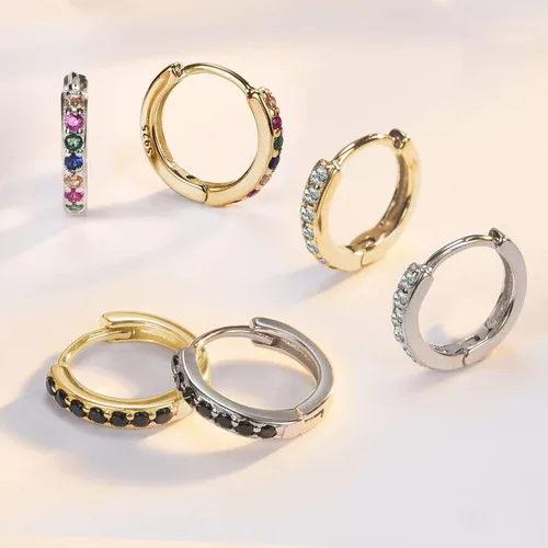 Vista 6 de SWEETV Aretes de aro de plata de ley 925 para mujeres y niñas, pequeños aretes de aro para cartílago