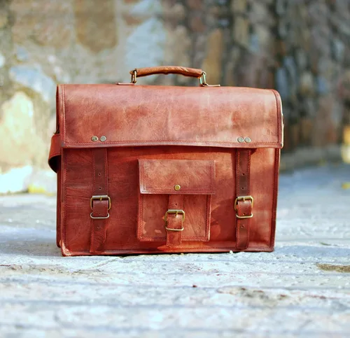 Vista 7 de Bolso bandolera de cuero para hombre, maletín de cuero de grano completo de 14 pulgadas para laptop, bolso vintage para computadora, bolsa cruzada