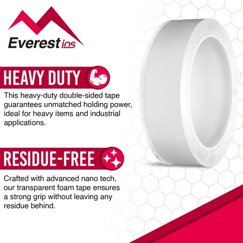 Vista 2 de Everest Nano Tech - Cinta adhesiva de doble cara, resistente, fuerte poder de sujeción. Cinta de espuma transparente multiusos, tiras adhesivas