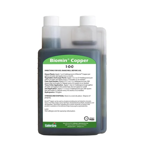 Vista 2 de SaferGro Biomin® Copper, Fertilizante líquido orgánico, cobre complejado para deficiencia de cobre o suplemento, aplicación de suelo y foliar, 1