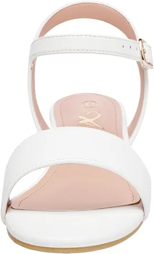 Vista 12 de Athlefit Sandalias para niñas, puntera abierta, correa en el tobillo, tacones bajos, zapatos de vestir para niñas pequeñas y grandes