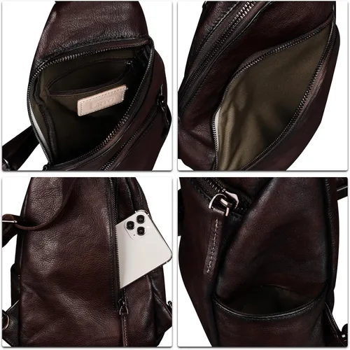 Vista 7 de Bolso bandolera de cuero genuino, bolso cruzado hecho a mano para senderismo, riñonera, mochila retro para el hombro, mochila de pecho vintage
