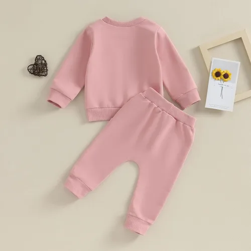 Vista 4 de Conjunto de ropa de bebé para niña, para hermana pequeña, color liso, suéter para otoño e invierno