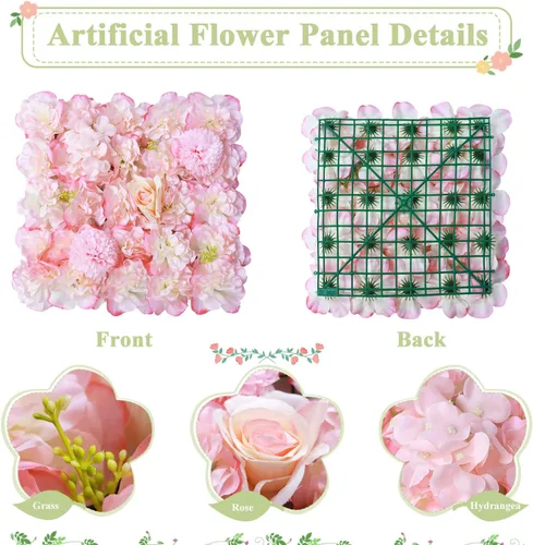 Vista 3 de FUHSY Telón de fondo de pared de flores rosas, 12 piezas de fondos de pared florales artificiales de 15 x 15 pulgadas, telón de fondo de boda