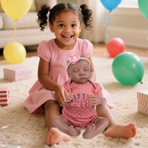 Vista 3 de Milidool Muñeca Reborn Baby Girl de 18 pulgadas, realista, afroamericana, recién nacida, hecha a mano con cuerpo suave y peso real y accesorios