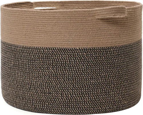 Vista 18 de Cesta grande de cuerda de algodón de tamaño máximo de 24 x 24 x 17 pulgadas, cesta de almacenamiento extragrande, cesta de lavandería tejida