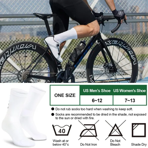 Vista 6 de Souke Sports Calcetines de ciclismo para hombres y mujeres, transpirables y acolchados que absorben la humedad, calcetines de compresión atléticos