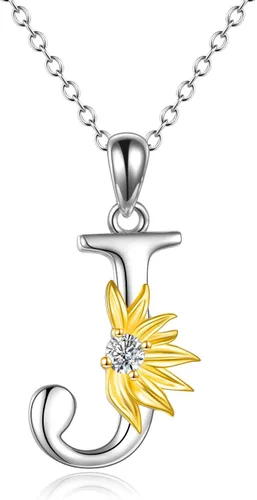 Vista 9 de POPLYKE Collar de girasol con inicial para mujer, plata de ley 925, colgante de girasol, cadena con dije de letra inicial