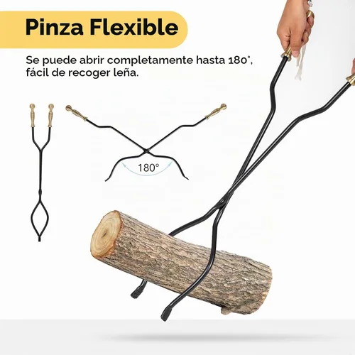 Vista 6 de [Usado] nalone Juego de 5 herramientas para chimenea, asas de latón, accesorios de chimenea de hierro forjado con póquer, pinzas, pala, cepillo